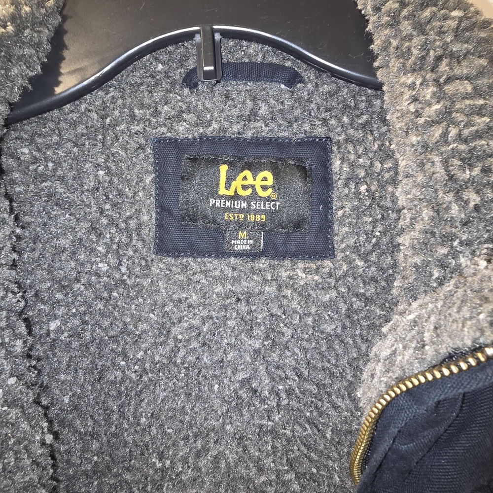 Lee Gray Sherpa Fleece Zip Jacket with Navy Trim